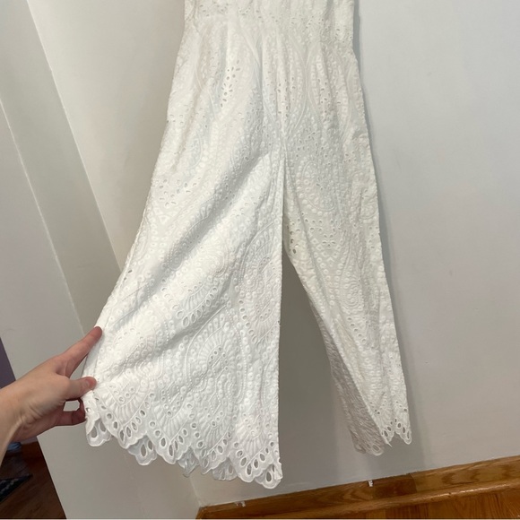 NEW NWT TRINA TRINA TURK Scallop Hem Eyelet Cropped Jumpsuit Cream Ivory ?? Boho - Picture 7 of 16